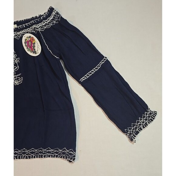 Embroidered boho top by Magazine Tassel tie front 100% Cotton Size M New - Picture 11 of 16